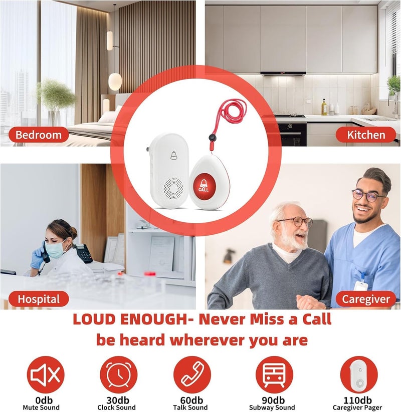 XAXAPOOBAG Wireless Caregiver Pager SOS Call Button for Elderly Monitoring 1000+ Feet Life Alert，Emergency Alert System Call Bell for Nurse Patient Disabled 2 Waterproof Transmitter & 2 Plugin Receiver - Image 4